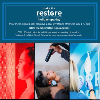 Choose Restore Katy for your self care needs with this great holiday spa day bundle.