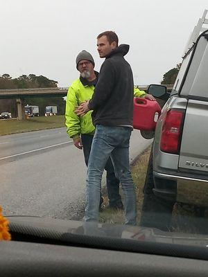 Fueling a vehicle @ mile marker 24 WB Arkansas