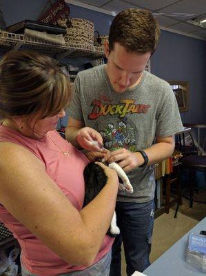 This past summer our owner and trainer, Raffaele, volunteered time at a shelter in South Carolina to administer vaccines to puppies.