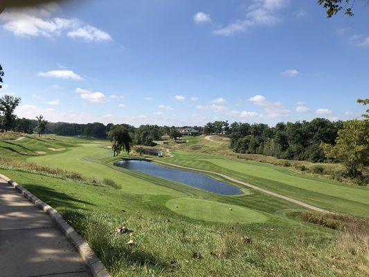 Elevated tee hitting down to the fairway.