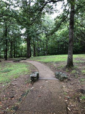 Descent to lookout has many sets of stairs.