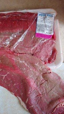 Meat that has obviously been repackaged and redated. Look how discolored it is.