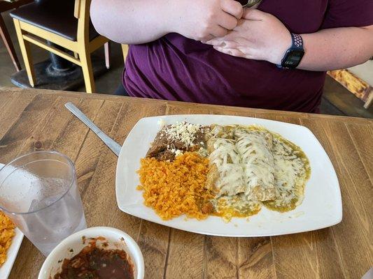 Chicken Enchiladas Lunch Special with green sauce