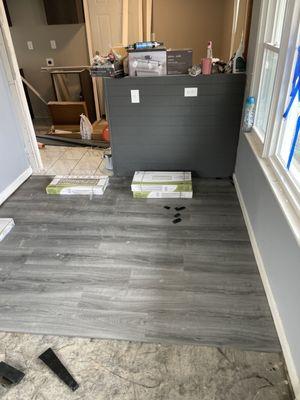 Living room vinyl floor installation