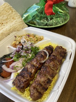 Luleh kebab plate- i asked for mine well done. Good kebabs and the rice was fluffy and delicious.