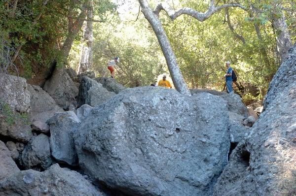 Boulders to get passed to get to The Grotto.  I'm standing at half way point in photo. More bigger rocks ahead of me. :)