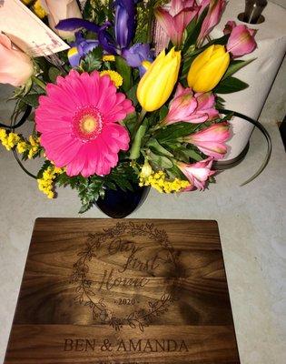 Thank you for the closing gifts! We loved the flowers & cutting board