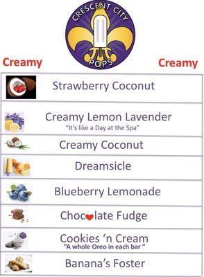 This is our most current Creamy menu. We divide our menu into Fruity & Creamy.