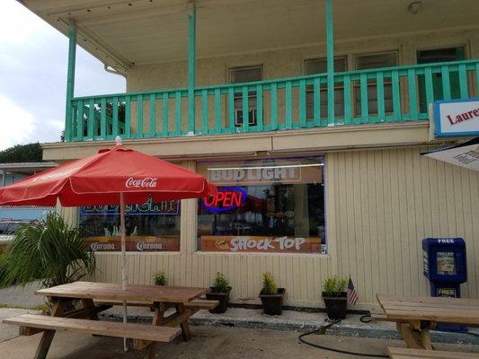 Tables out front for relaxing and snacking.