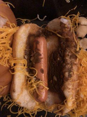 Essentially chili-less all the way cheese coney