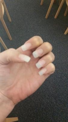 Worst nail job ever.The owner said she was so good and has been doing nails for years and she had her own method of doing nails.