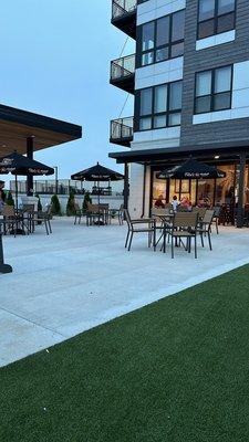 Outside seating and patio.