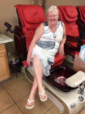 " It's very enjoyable with my deluxe pedicure at 1 nails spa" Karol from estero beach.