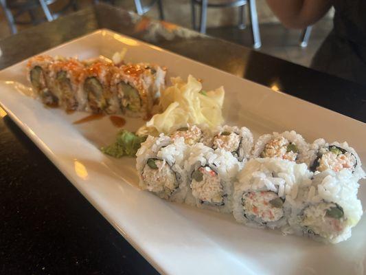 Eel roll and crunchy roll