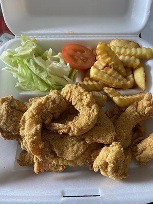 2 piece catfish and 6 shrimp