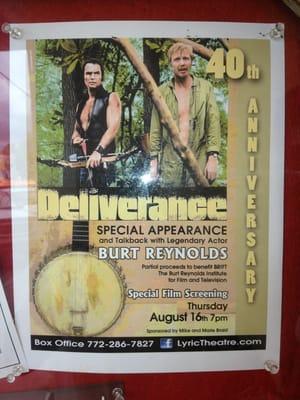 Deliverance with Burt Reynolds speaking after the movie.