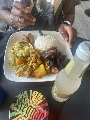 Jerk Chicken and Curry Chicken combo (not on the menu, but we asked for a combo).