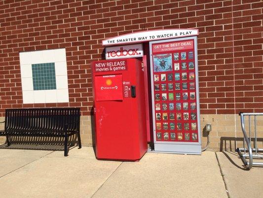 Red Box and Bicycle parking out front.