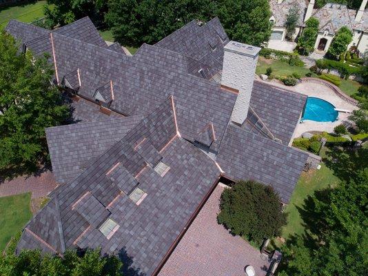 Slate roof with copper flashings