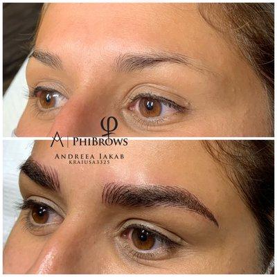 Combination eyebrows, microblading and shading