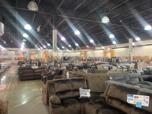 Inside the furniture warehouse