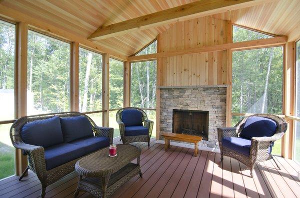 Enjoy your backyard all year long with this four season room complete with fireplace for those cool New England nights, Bedford NH