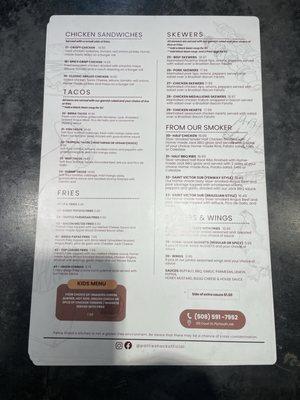 The menu (back side)