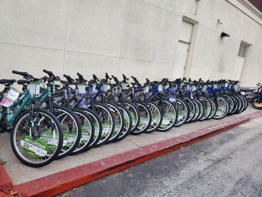 New bicycles for sale in front of Walmart.