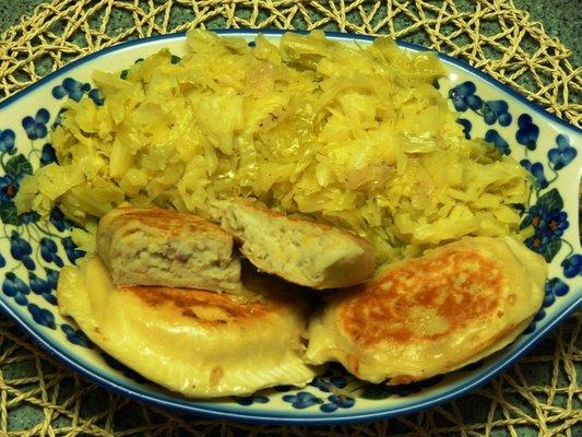 Pierogi and cabbage