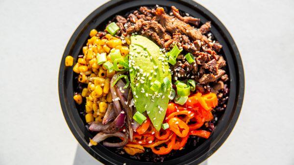 Avocado Beef Bowl with Berry Rice