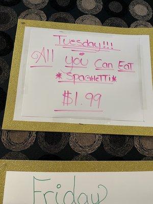 $1.99 all you can eat spaghetti?!?! They are giving it away!!!! lol