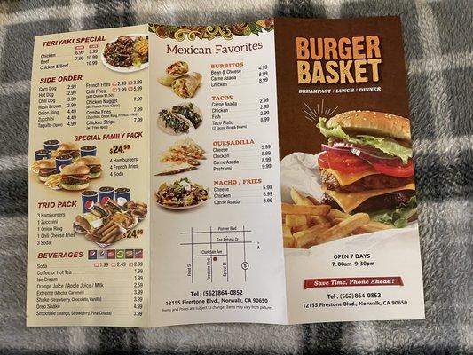 Burger Basket Menu 07/30/21