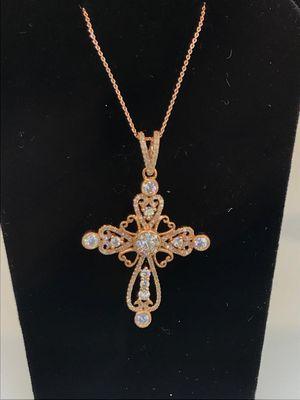 14k Rose gold diamond cross