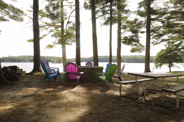 There is a homemade big stone fire pit to gather around an roast s'mores and tell storys.