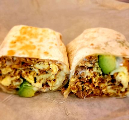 Rise up burrito with avocado, chorizo and other stuff