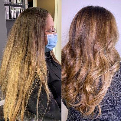 Balayage hair color and haircut