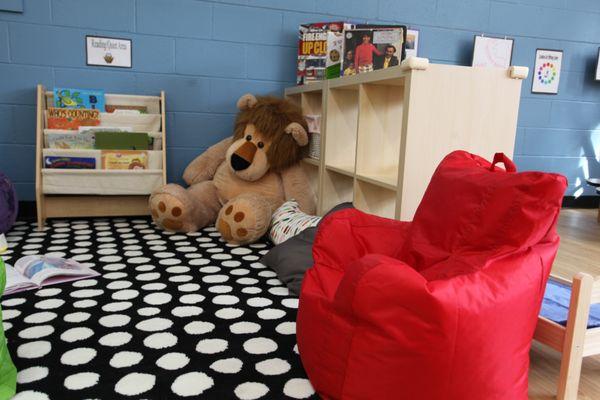 Each classroom has its own reading area.