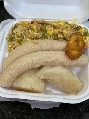 Ackee and saltfish with provisions