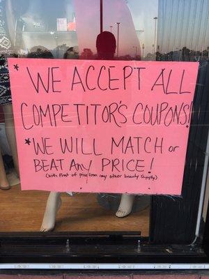 Sign located in the window.