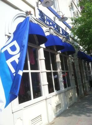 Bright blue awnings in Bangor!