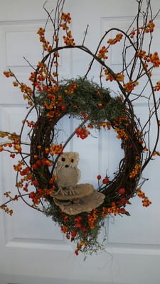 Owl and bittersweet wreath