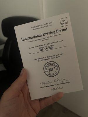 International driving permit - $20