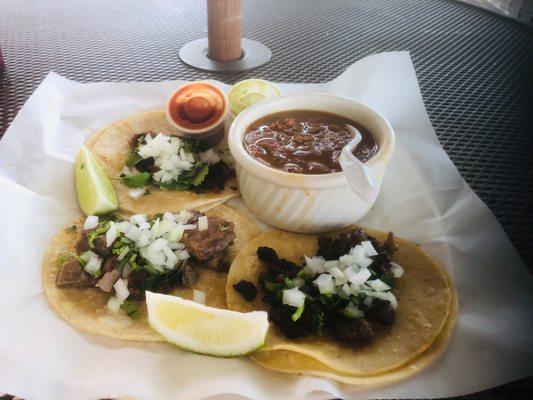 Good tacos and a excellent side of beans