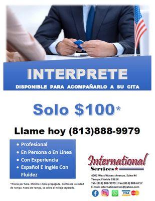 Spanish/English interpreters available. | Servicio de Interprete para su cita.