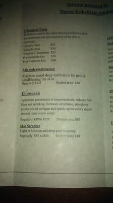 Chemical peels and microdermabrasion only 30 bucks...sweet!!