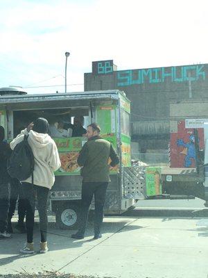 Front of the Food Cart. It's on Girard out front of The Laundry Cafe and across the street from Larry's Steaks!