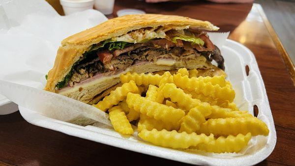 Cuban Tripleta with fries