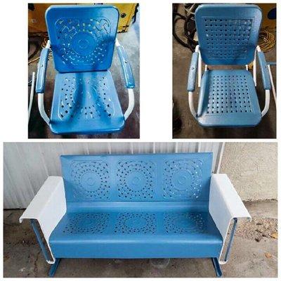 Restored metal chairs. Sandblasted & Powder coated.