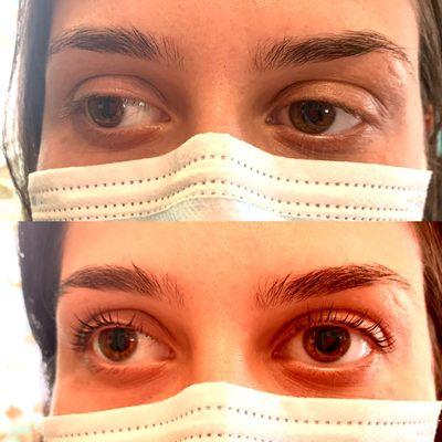 Before and after lash lift and tint