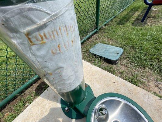 Water fountain is out of order in small section.